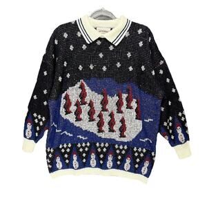 VTG Womens Snowman‎ Collared Ugly Christmas Sweater Sz L Winter Cardinals Snow